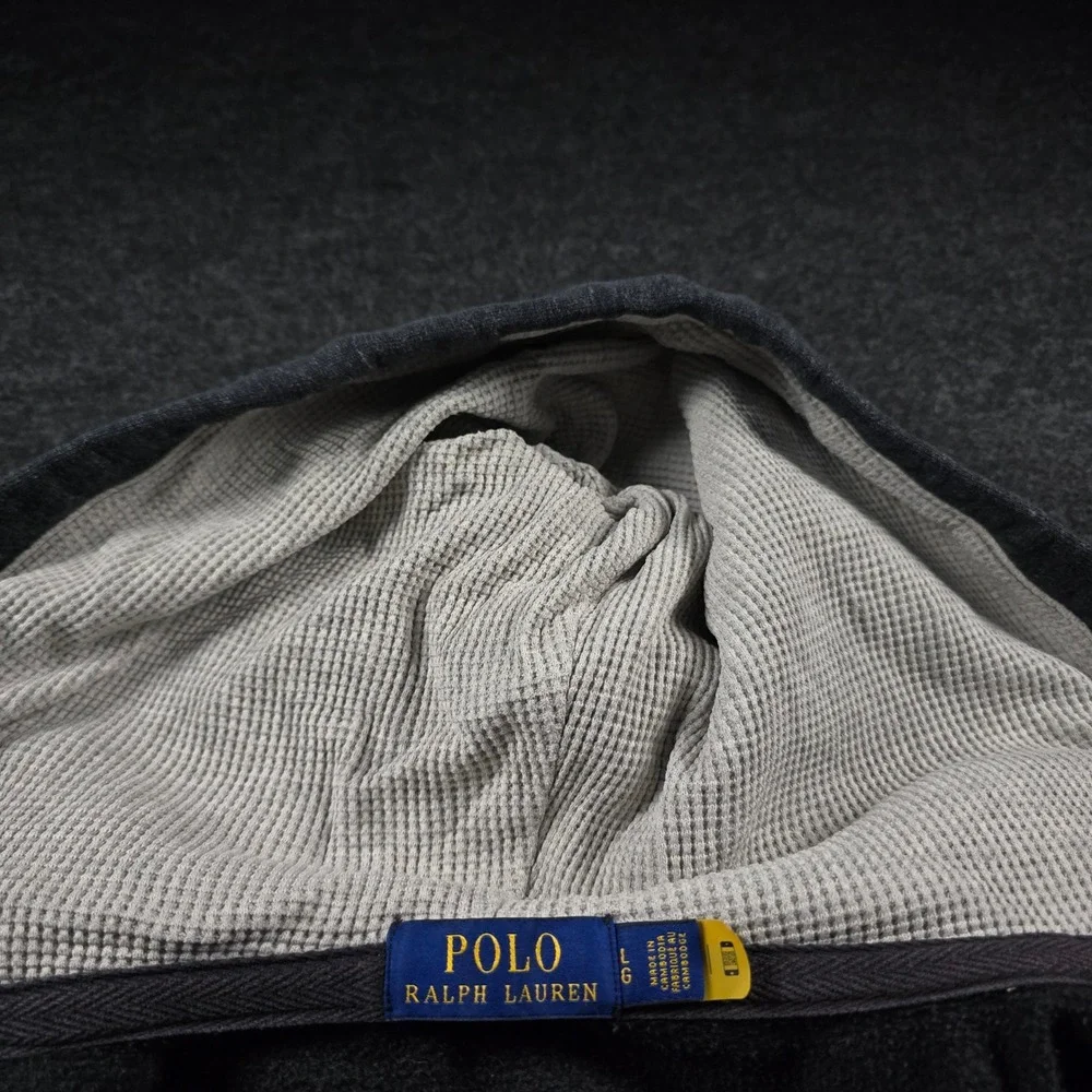 Polo Ralph Lauren Dark Gray Full Zip Hoodie Waffle Lined Hood Minimalist Men's M